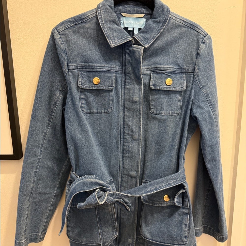 Draper James Medium Blue Denim Belted Jacket